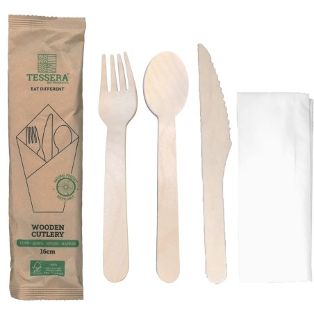 Ecological Placemat, Wooden Fork & Spoon 16cm + Knife 16.5cm, with nap