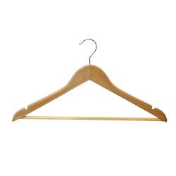 Wooden coat hanger, beech color, with non-slip bar
